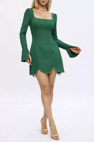 Rochie eleganta verde scurta cu decolteu drept