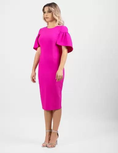 Rochie midi conica de culoare fucsia