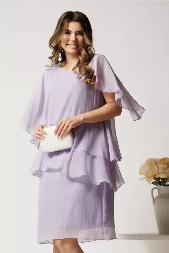 Rochie midi lila din voal cu capa si croi drept