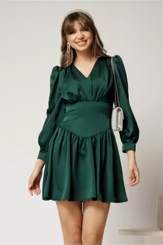 Rochie scurta verde din satin de ocazie