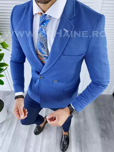 Sacou barbati albastru slim fit B5610 32-1.2
