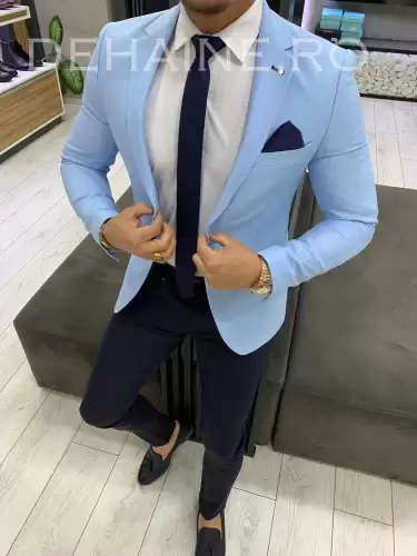 Sacou barbati bleu slim fit ZR A4072 D2-1.3