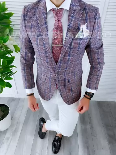 Sacou barbati in carouri slim fit B4238  20-3.1