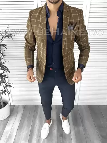 Sacou barbati in carouri slim fit B4255 O3-1.3