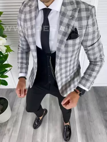 Sacou barbati in carouri slim fit B5005 P19-4.1