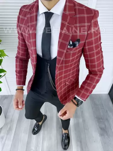 Sacou barbati in carouri slim fit B5020 D11-1