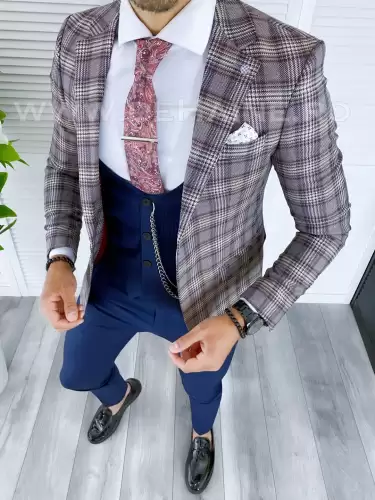 Sacou barbati in carouri slim fit B5297 D3-2.4