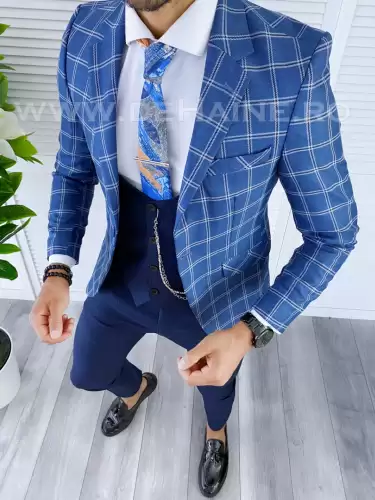 Sacou barbati in carouri slim fit B5611 107-2