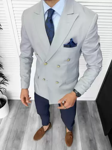 Sacou barbati slim fit  2 randuri de nasturi  gri  CU MIC DEFECT DEF1184A O1-4.3