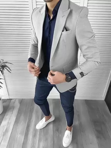 Sacou barbati slim fit  gri - vernil 10121  2-4