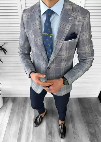 Sacou barbati slim fit in carouri 11621 X