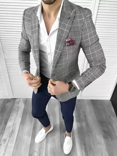 Sacou barbati slim fit in carouri 704 x13