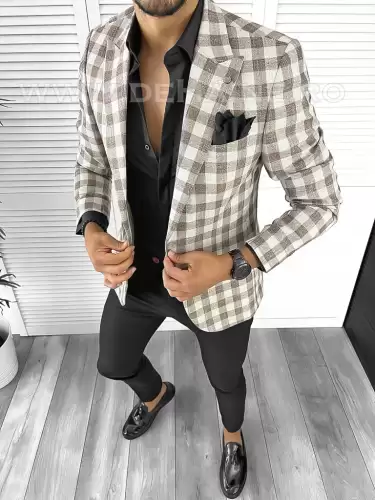 Sacou barbati slim fit in carouri B8283 15-3.3