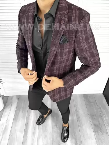 Sacou barbati slim fit in carouri B8305 P19-4.3