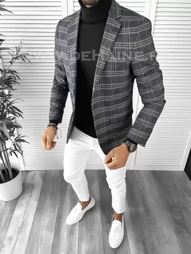 Sacou barbati slim fit in carouri B9746  20-1.3