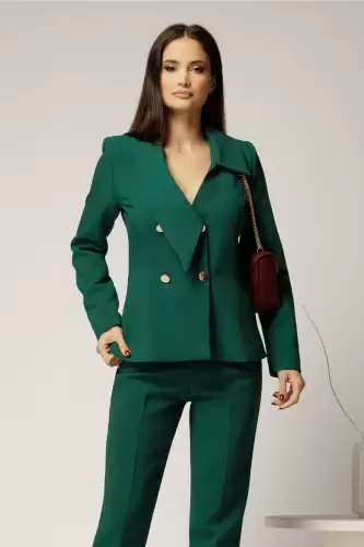 Sacou Beatriz verde elegant cu rever si nasturi