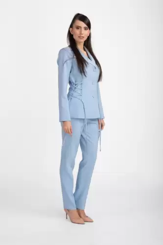 Sacou cambrat bleu cu snur reglabil in laterale