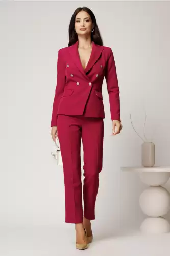 Sacou magenta din stofa cu croi cambrat si nasturi