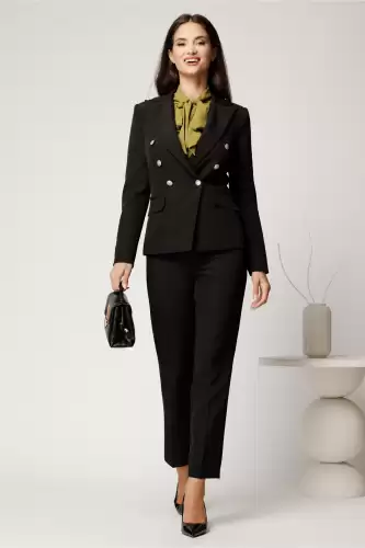 Sacou negru din stofa cu croi cambrat si nasturi