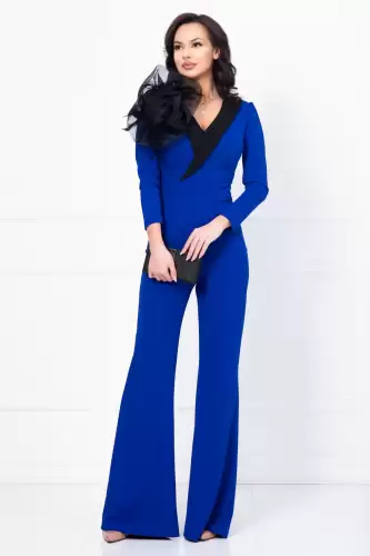 Salopeta eleganta albastru royal cu floare detasabila