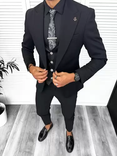 Tinuta Costum barbati slim fit negru  3 piese 13312