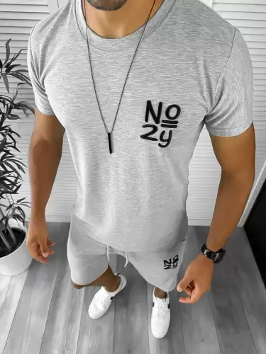 Trening barbati gri deschis pantaloni + tricou 10590  D3-1.4