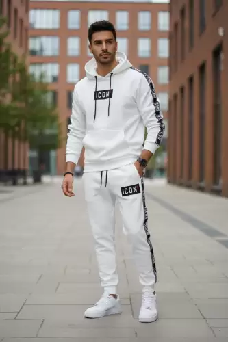 Trening barbati slim fit alb Pantaloni + Hanorac 5041 i15-4.2