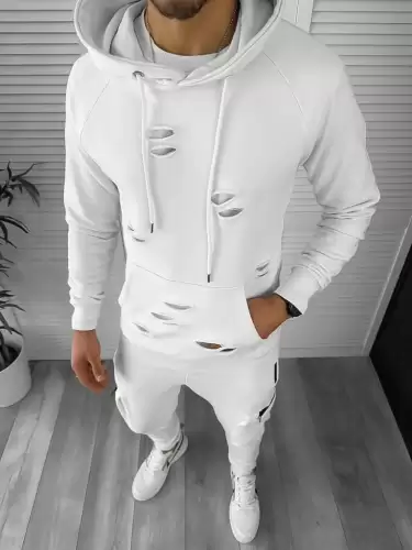 Trening barbati slim fit  alb   Pantaloni + Hanorac TY132 O6-5.2