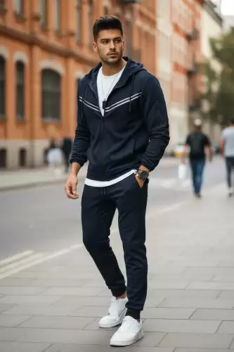 Trening barbati slim fit bleumarin  Pantaloni + hanorac RM09 i13-3.2