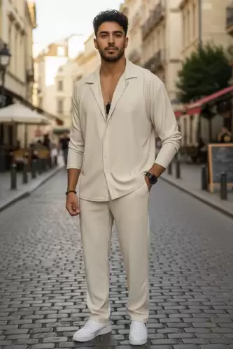 Trening barbati slim fit cream  Pantaloni + Bluza C400 31-1.3