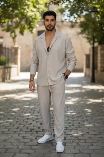 Trening barbati slim fit cream   Pantaloni + Bluza C400 34-3.3