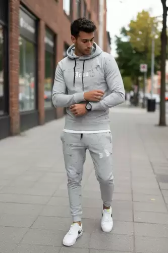 Trening barbati slim fit gri Pantaloni + Hanorac 13380 23-4.1