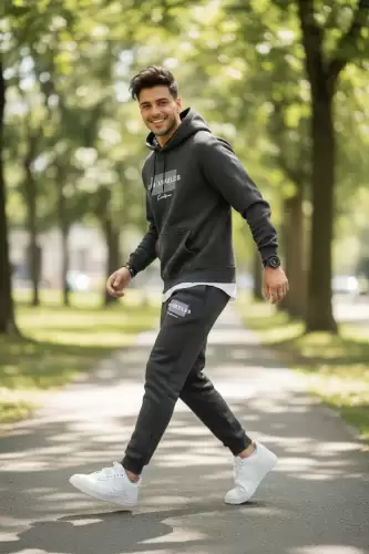 Trening barbati slim fit gri  Pantaloni + Hanorac  vatuit  12105  I3-3.1