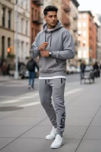 Trening barbati slim fit gri Pantaloni + Hanorac vatuit RM57 i18-5.3