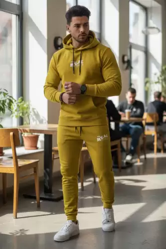 Trening barbati slim fit mustar Pantaloni + Hanorac 13360 24-3.2.3