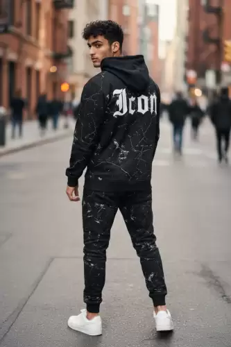 Trening barbati slim fit negru Pantaloni + Hanorac 13380 42-1