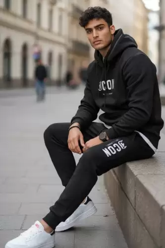 Trening barbati slim fit negru  Pantaloni + Hanorac 5025 108-2