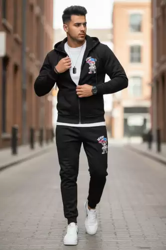 Trening barbati slim fit negru  Pantaloni + Hanorac 5035  i15-1.1