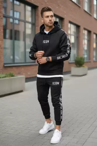 Trening barbati slim fit negru Pantaloni + Hanorac 5041 i15-3.1