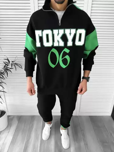 Trening barbati slim fit negru Pantaloni + Hanorac K156 O3-3.1