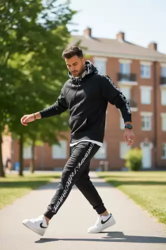 Trening barbati slim fit negru Pantaloni + Hanorac vatuit RM59 i16-3.1.2