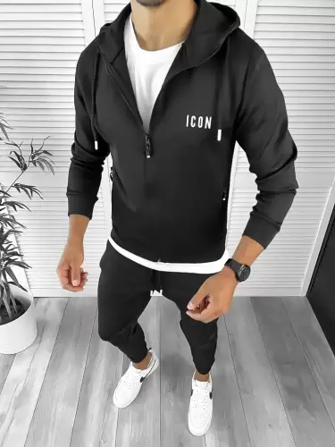 Trening barbati slim fit Pantaloni + Hanorac negru 12181 6-2.3.4