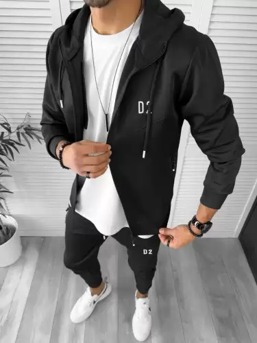 Trening barbati slim fit Pantaloni + Hanorac negru12234 10 V5