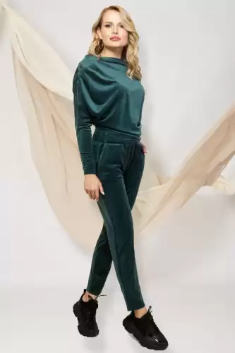 Trening Pretty Girl verde din catifea cu un umar gol