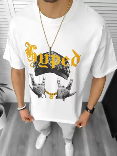 Tricou barbati alb  cu imprimeu  oversize Y171 24-4.1