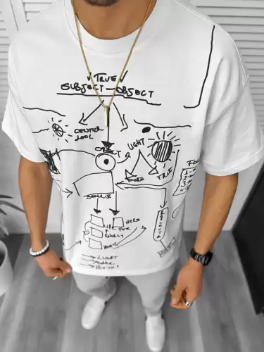 Tricou barbati alb  cu imprimeu  oversize Y181 22A-4.3