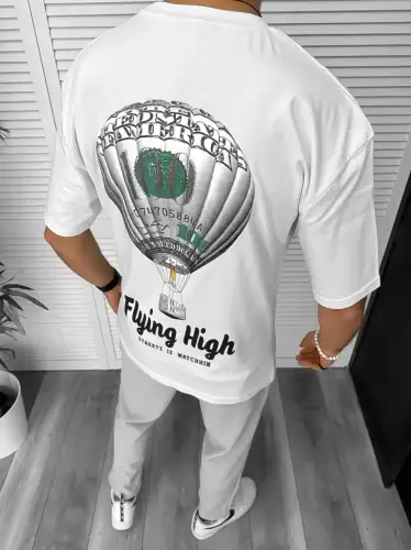 Tricou barbati alb cu imprimeu pe spate oversize 11813 D2-2.4