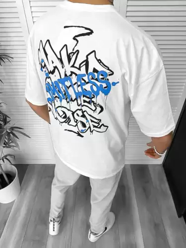 Tricou barbati alb  cu imprimeu pe spate  oversize 11814 22A-2.3