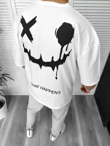 Tricou barbati alb  cu imprimeu pe spate  oversize 11815  D3-3.3
