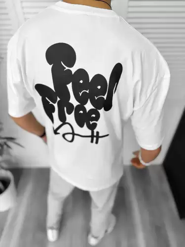 Tricou barbati alb  cu imprimeu pe spate  oversize 11816 22A-4.2